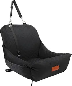 Dog Car Seat for Small Dogs Up to 25 lbs,Covered Ultra-Soft Fabric and Fill in Memory Foam,Fully Detachable and Washable,2 Clip-On Safety Leashes and Storage Pockets(Black)