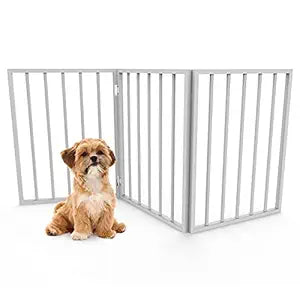 PETMAKER Pet Gate â€“ Dog Gate for Doorways, Stairs or Houseâ€“ Freestanding, Folding, Accordion Style, Wooden Indoor Dog Fence (24-Inch, White)