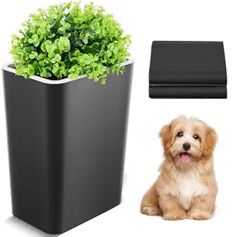 Dog Poop Trash Can Outside 3.96 Gal/15 L Plant Styled Dog Waste Trash Can with Lid 50 Pcs Plastic Waste Bags Outdoor Indoor Poop Container Slim Garbage Bin for Yard Garden Pet (Black)