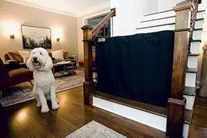 The Stair Barrier First Fabric Banister to Banister Baby Gates for Stairs 42â€â€“52â€ Wide x 32â€ Tallâ€“ No Drill Baby Gate for Top or Bottom Staircase, Machine-Washable Climb Proof, Designed in USA, Black
