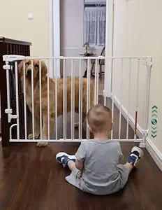 Babelio Removable & No Bottom Bar Baby Gate, 35.5-55" Extra Wide Hardware Mounted (Drill Needed)| Wide Walk-Thru| Auto-Close Safety Dog/Pet Gate for Stairs & Doorways (White, 35.5-55" W, 30" H)