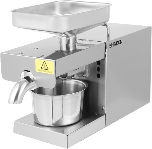 110V Electric Oil Press Machine, 610W Seed Oil Extractor, Preheating Temperature 392 °F, Automatic Oil Making Pressing Speed11.02 lbs/H, Stainless Steel Electric Hot/Cold Oil Extractor for Peanut