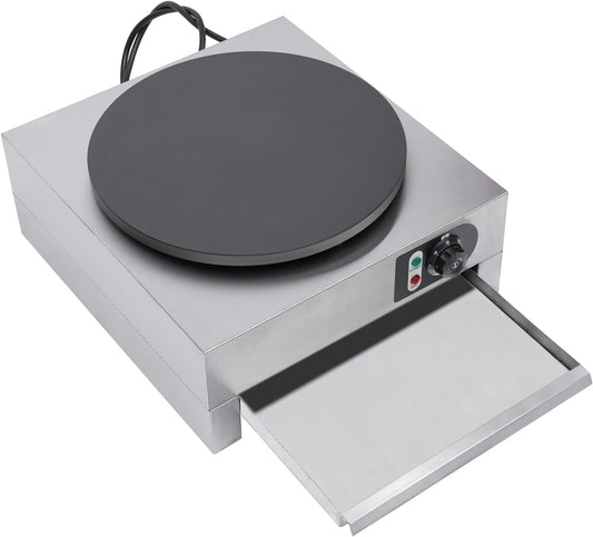 16" Commercial Crepe Maker, 122~572℉ Electric Pancake Maker with Wooden Spatula, 3KW Cast Iron Crepe Hotplate with Non-stick Coating, for Blintzes, Tortilla, Pancake (1 Pan)
