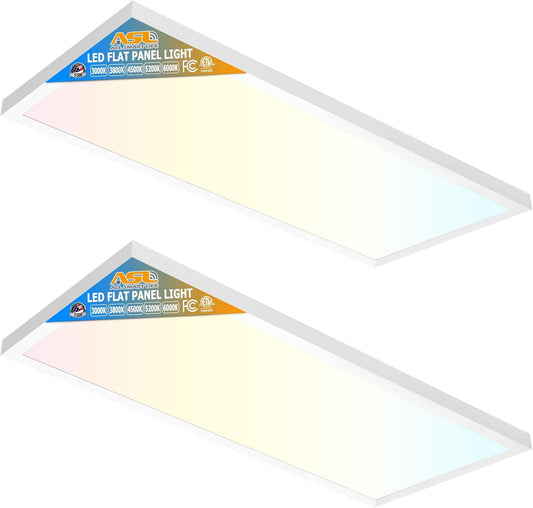 Allsmartlife 1x2 FT LED Flat Panel Light Surface Mount, 24W 2880LM 5CCT 3000K-6000K Selectable, Dimmable Edge-Lit Ceiling Light Fixtures, Flush Mount for Kitchen Garage, White 2-Pack