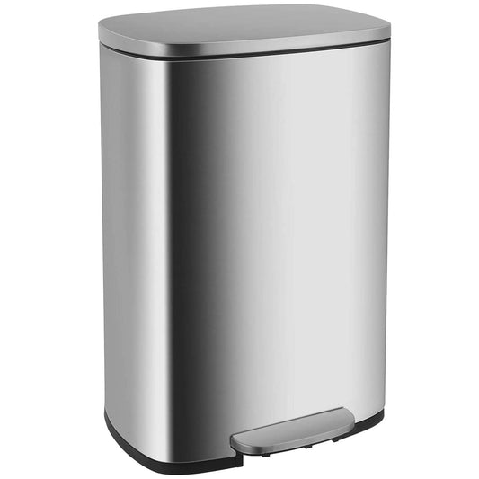 FDW 13 Gallon\/50 L Garbage Can Kitchen Trash Can with Lid for Office Bedroom Bathroom Step Trash Bin Fingerprint-Proof Brushed Stainless Steel 13 Gallon \/ 50 Liter