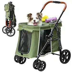 Medium Dog Stroller, Dual Entry One-Touch Folding,Small and Medium Pet Stroller,360Â° Rotating Front Wheels,70 lbs Weight Capacity for Outdoor Travel and Elderly Dogs - Green