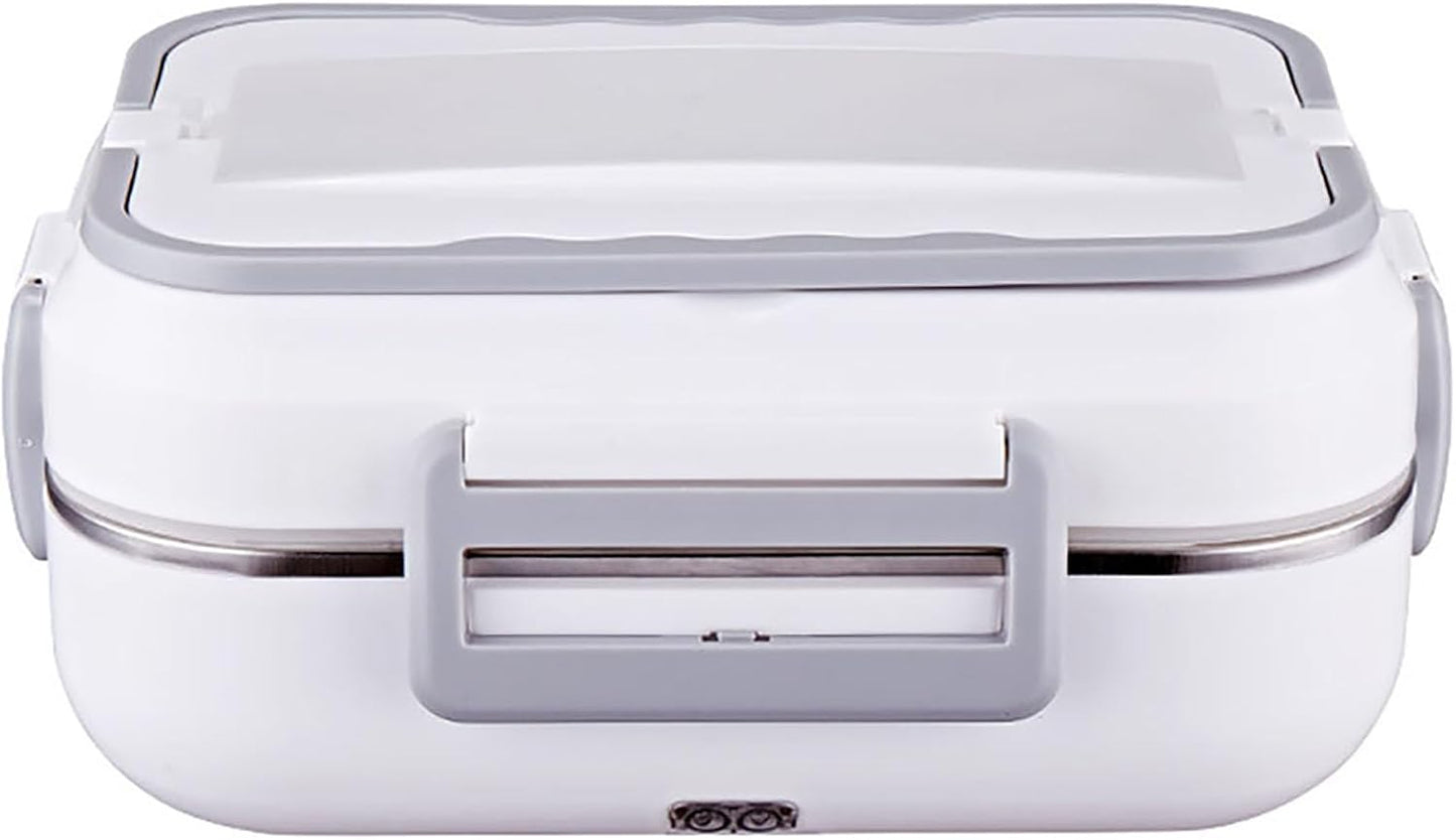 Portable Electric Lunch Box,1.2 Liter Large Capacity Electric Lunch Box,2-in-1 Plug For Car,Household,Stainless Steel Liner,No Water Filled Heating Lunch Box For Office Workers, Truck Drivers(White)