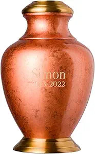 Kennedy Elite Series Pet Urn with Personalized Engraving, Keepsake Pet Cremation Urn for Dogs and Cat Ashes (Large, Copper, Brass Trim)