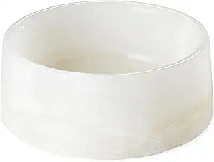 Marble Pet Bowl â€“ Modern Luxury Dog or Cat Bowl, Handcrafted Natural Stone, Non-Slip, Heavyweight, Designer Elevated Food or Water Dish for Small Pets (Mykonos)