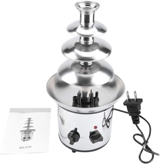 Chocolate Fondue Fountain,4 Tier Chocolate Fondue Fountain - Electric Stainless Dipping Warmer Machine - Melting, Warming, Keep Warm - for Chocolate, Candy, Butter, Cheese,