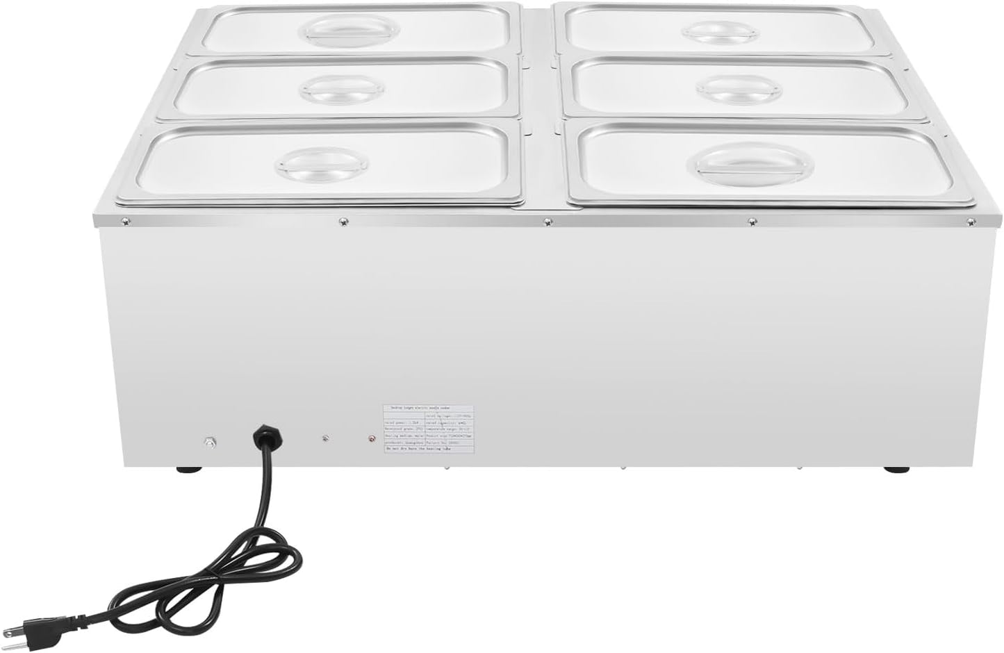 6-Pan Commercial Electric Food Warmer,110V 850W Countertop Deep Bain Marie Buffet Steam Table, Stainless Steel Large Capacity Restaurant Food Warmer with Temperature Control & Covers