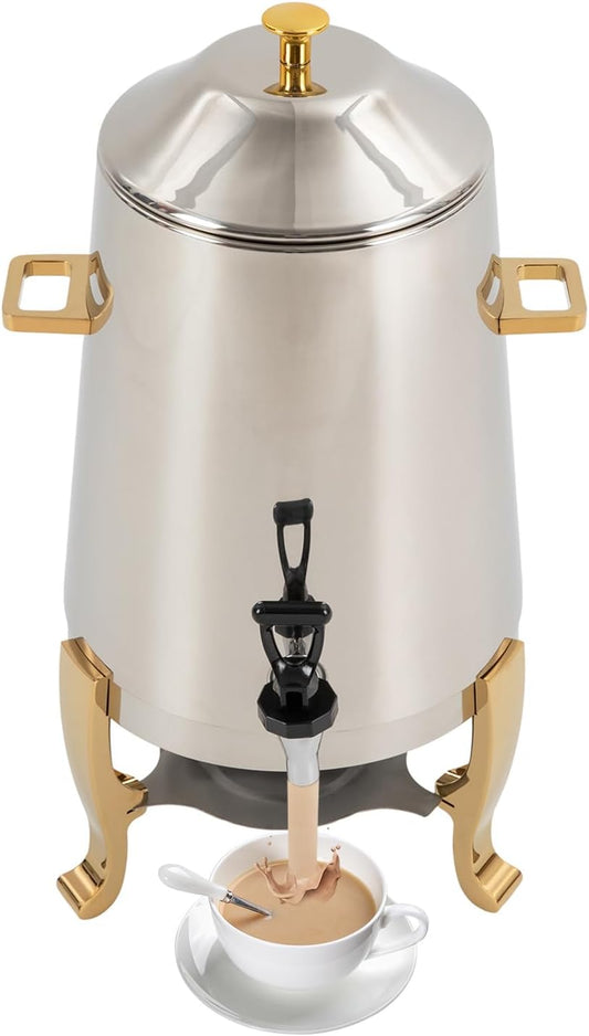 13L Hot Beverage Dispenser, Stainless Steel Coffee Urn Electric Hot Drinks Dispenser with 95-185℉ Heating Board & Fuel Tray for Party Even Buffet Catering (Gold - Fuel & Electric Heating)