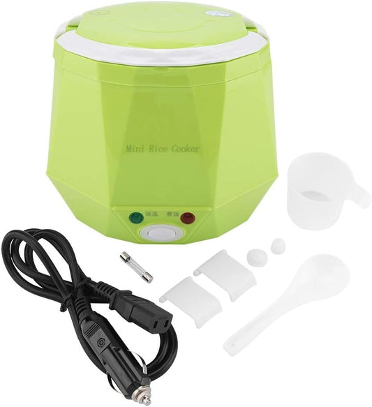 Electric Rice Cooker，Portable Electric Car Truck Food Steamer，Mini Travel Rice Cooker， 12V 100W 1.3 L Portable Meal Heater Food Warmer(Green)