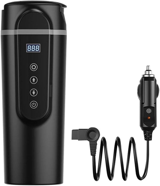 14 oz Electric Car Kettle Touch Tempeure Adjustment Control Water Cup Water Heating Cup Vacuum Flasks Thermoses Hot Coffee Thermal Mug for Most Cars Black