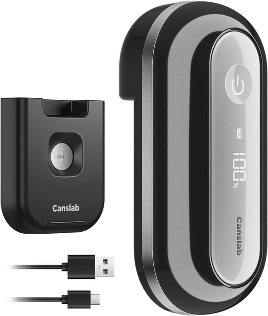 Canslab RETRO Electric Can Opener, Auto-Stop One-Touch Operation, USB Rechargeable with LED Battery Track, Side Cut Smooth Edge Can Opener for Seniors with Arthritis, Wall-Mountable Small Size, Black