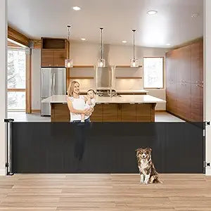 85 Inch Extra Wide Retractable Baby Gate Indoor Extra Long Baby Gate Outdoor Extra Large Dog Gate Child Gates for Wide Openings Mesh Pet Gate for Stairs Dog Gates for Doorways, Porches, Black
