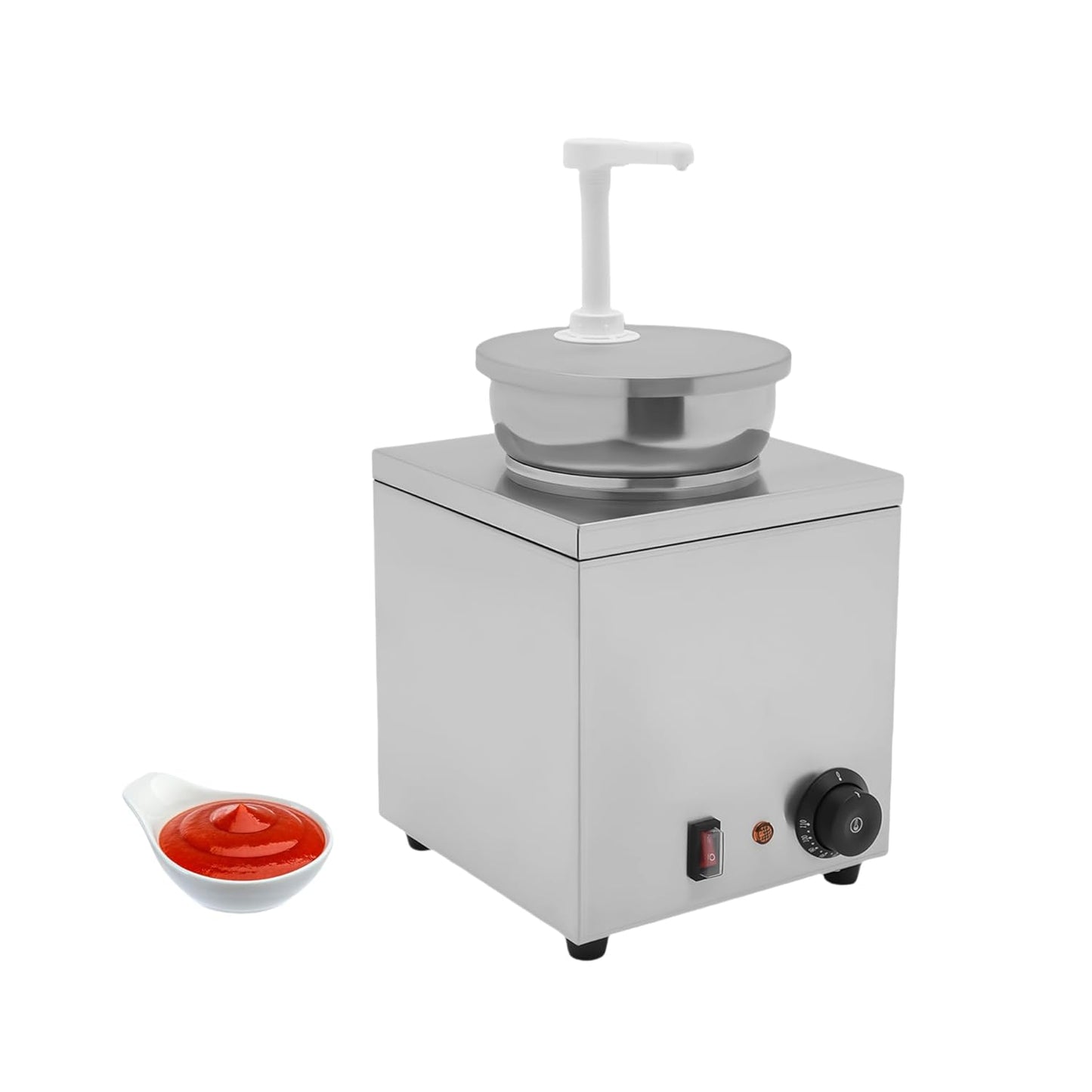 Commercial Electric Nacho Cheese Dispenser, 4.2Qt Large Capacity Stainless Steel Sauce Warmer with Temperature Control, Hot Fudge & Cheese Pump, Silver