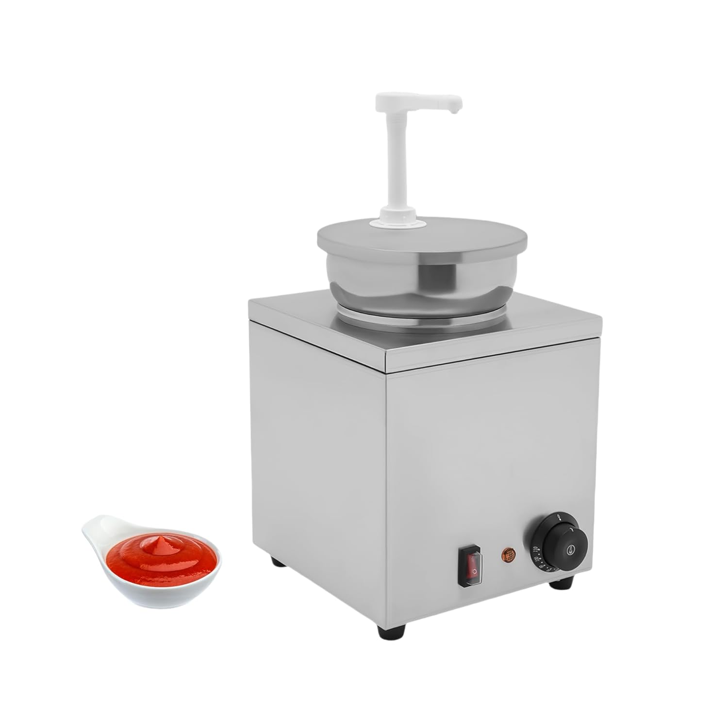 Commercial Electric Nacho Cheese Dispenser, 4.2Qt Large Capacity Stainless Steel Sauce Warmer with Temperature Control, Hot Fudge & Cheese Pump, Silver