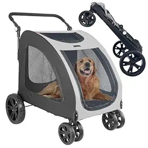Foldable Pet Jogger Stroller for Large Dogs up to 110 lbs, Universal Wheel Dog Stroller for Single or Multiple Medium and Large Dogs (Grey)