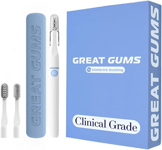 Great Gums Bioelectric Orthodontic Toothbrush for Braces Care - Non Vibrating Dental Care Kit - Rechargeable Extra Soft Toothbrush for Sensitive Gums - Periodontal Oral Hygiene - 3 Brush Heads & Case