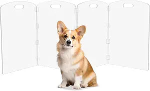 Modern Frame Clear Acrylic Freestanding Pet Gate - 24" High Extra-Wide Folding 4-Panel Dog Barrier for Doorways, Stairs & Large Openings, Indoor Fence for Dogs, Puppies & Cats