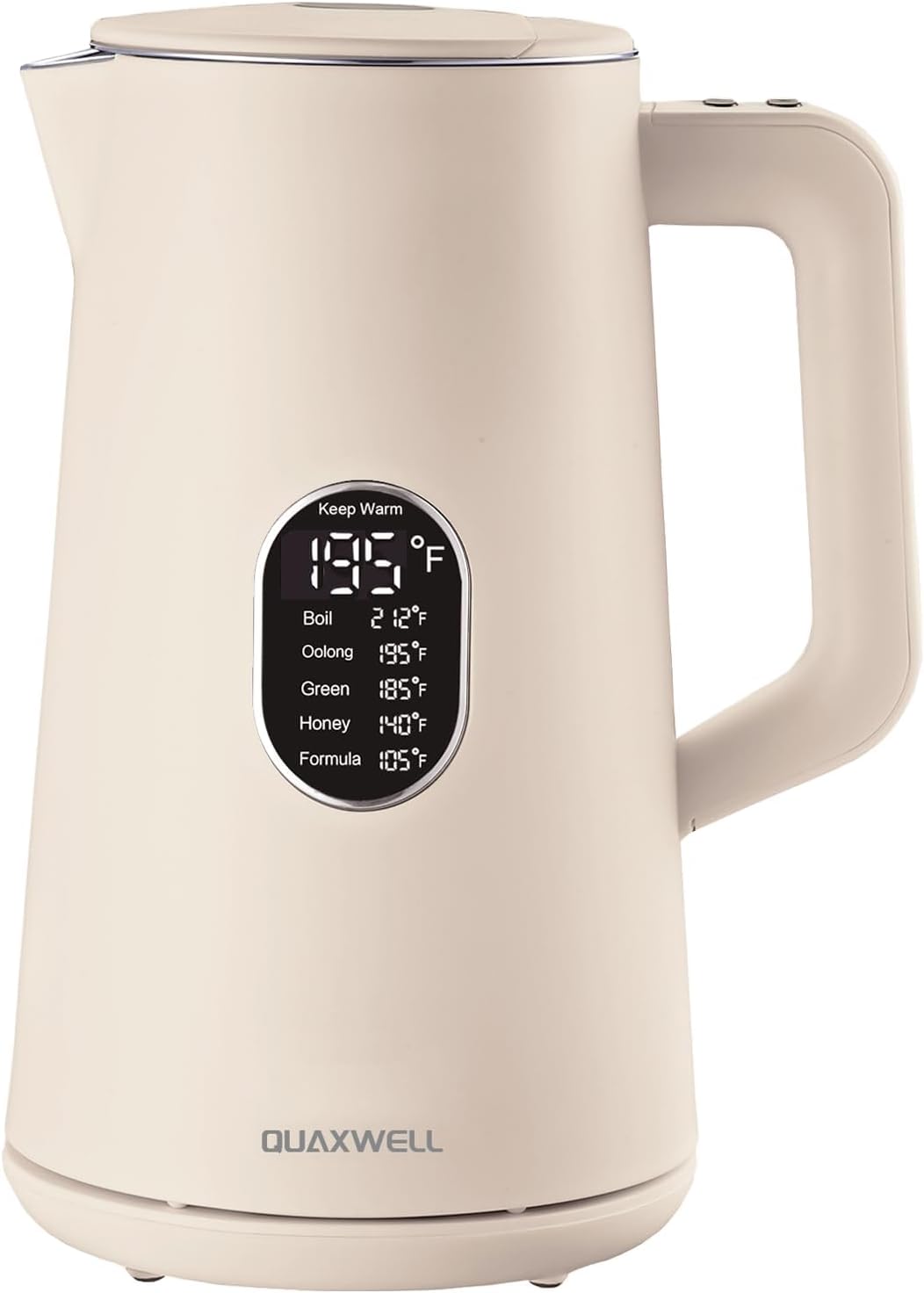QUAXWELL 1.5L Electric Kettle Stainless Steel, Double Wall Cool Touch Teapot, Fast Boil,5 Temperature Control, LED Display, Auto Shut-Off,Keep Warm Function,Cream White