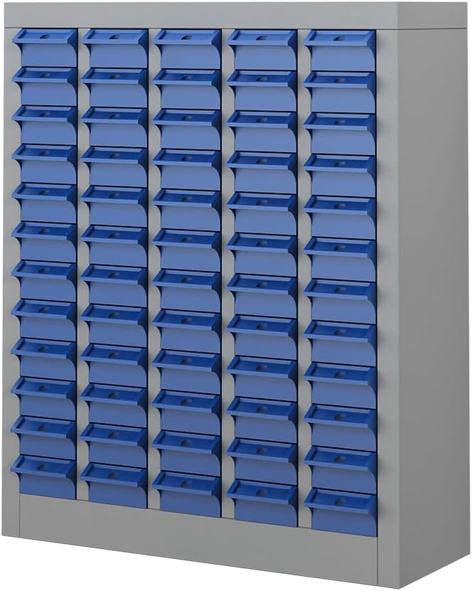 Yeeoy 60 Drawers Parts Cabinet, Bolt and Nut Tool Storage Cabinet, Steel Parts Organization Shelves with ABS Material Drawer & Labels for Tool Hardware Storage, Grey