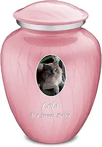 Geturns Embrace Personalized Picture Urn for Small Pets I Pearl Light Pink Photo Cremation Urns for Dogs and Cats I 44 lbs