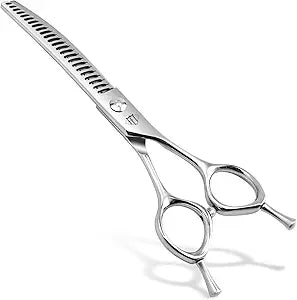 FENICE Professional Pet Grooming Scissors, JP440C Alloy Steel, Curved Chunker with Horseshoe Teeth, 75% Thinning (6.5")