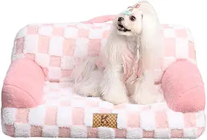 KSIIA Dog Bed Small Dog Beds Waterproof Cat Couch with Supportive Armrests for Puppy and Kitten Pet Couch Machine Washable Pet Sofa with Removable Cover & Anti-Slip Bottom, 26 x 14.5 in, Pink