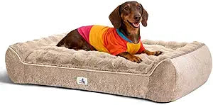Fluffy Faux Fur Dog Bed Medium Size Dog Washable Rasied Dog Bed Orthopedic Dog Bed with Sides Noiseless Supportive Foam Dog Couch Anti-Slip Comfort Pet Beds with Removable Cover Brown 42"