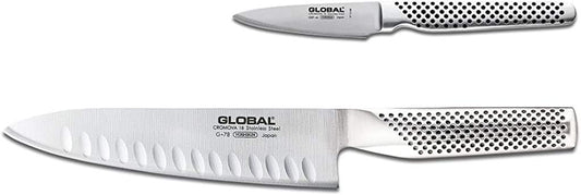 Global 2 piece Knife Set - Lightweight Japanese Stainless Steel, Razor-Sharp Edge, Made in Japan (G-78 7 inch Cook’s Fluted Knife, GSF -46 3 inch Paring Knife), G-7846