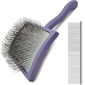 Slicker Ergonomic Wooden-Handle Long-Pin Brush for Poodles, Goldendoodles & Other Long-Haired Dogs (purple)