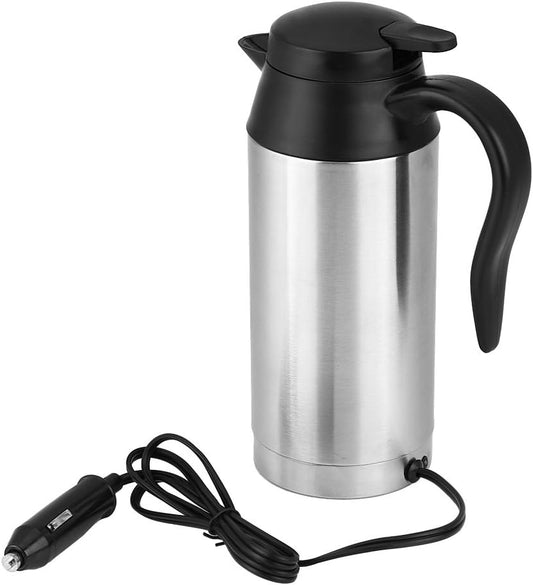 12V Car Electric Kettle,750ml Stainless Steel Car Hot Pot with Indicator Light Powered by Cigarette Lighter Base for Water Tea Coffee Milk