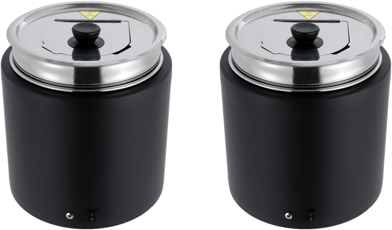 JINHZIXIU 2 Pcs Commercial Soup Warmer Pot 10L\/2.64 Electric Food Warmer Stainless Steel Soup Warmer with Lid Countertop Soup Warmer Black Large Insert Soup Kettle for Cafeteria, Hotel