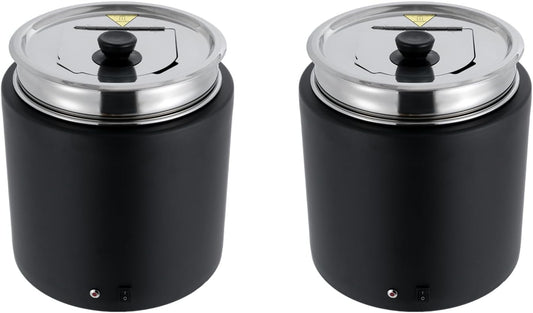 JINHZIXIU 2 Pcs Commercial Soup Warmer Pot 10L\/2.64 Electric Food Warmer Stainless Steel Soup Warmer with Lid Countertop Soup Warmer Black Large Insert Soup Kettle for Cafeteria, Hotel