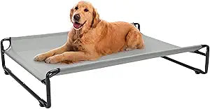Veehoo Original Outdoor Elevated Dog Bed, Cooling Raised Dog Cot for Large Dogs, Portable Standing Pet Hammock Platform with Washable Breathable Mesh, No-Slip Feet, Large, Grey, CWC2201