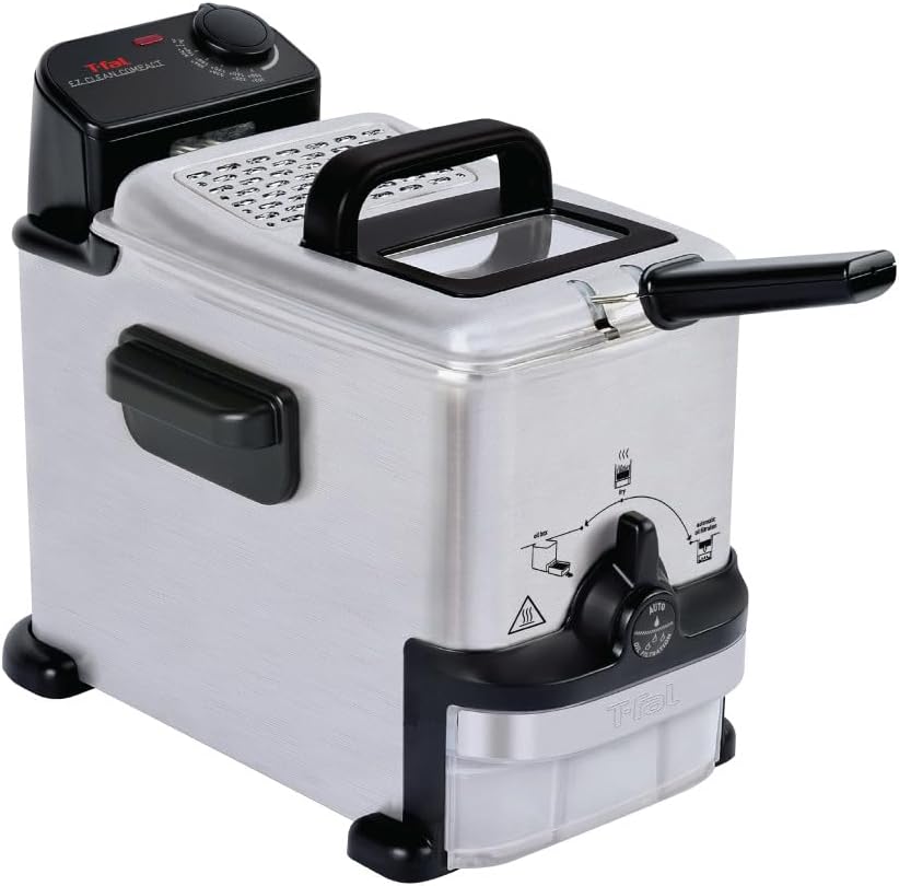 T-fal Compact EZ Clean Stainless Steel Deep Fryer with Basket 1.8 Liter Oil and 1.7 Pound Food Capacity 1200 Watts Easy Clean, Temp Control, Oil Filtration, Dishwasher Safe Parts, 1.8 Liters