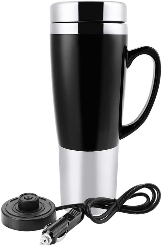 12V Car Kettle Boiler - 450ml Electric Water Insulated Car Mug - Travel Heating Cup Kettle - Car Heating Travel Cup - for Hot Coffee\/Milk\/Tea(Black)
