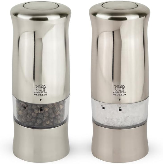 Peugeot - Zeli Electric Salt and Pepper Mill Set - Adjustable Grinder, Battery Powered - with Light, ABS With Brushed Metal Look, 5.5 inches