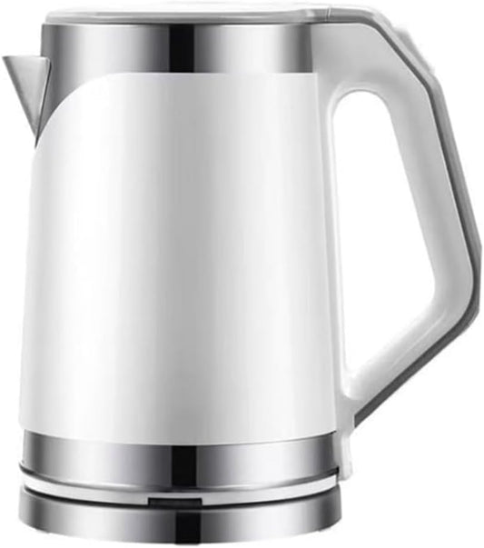2.0L Stainless Steel Electric Kettle, Double-Wall Anti-Scald Design, Rapid Boil, Auto Shut-Off, Elegant White with Chrome Trim