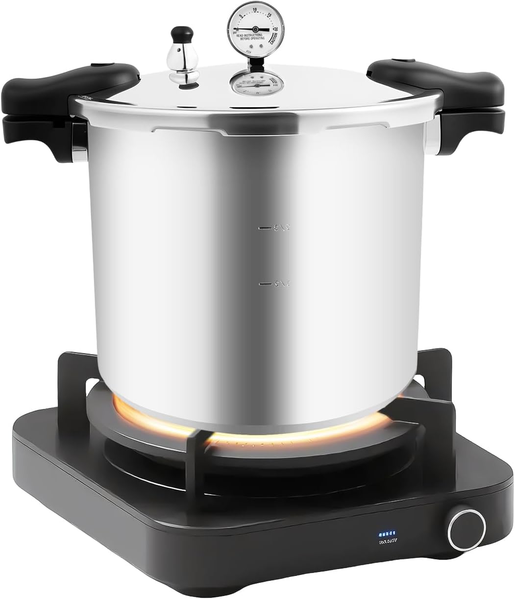 23Qt Pressure Cooker, Aluminum Pressure Canner Explosion-Proof Cookware with Anti-scald Handle and Pressure Dial Gauge, Pressure Canner and Cooker for Gas Stoves, Electric Ceramic Stoves