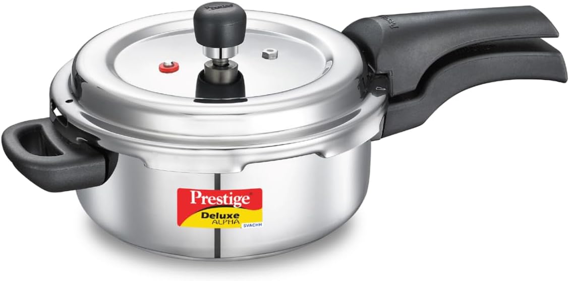 Prestige Deluxe Alpha Svachh Stainless Steel Pressure Cooker with Alpha Base and Deep Lid for Spillage Control, (3 Liter)