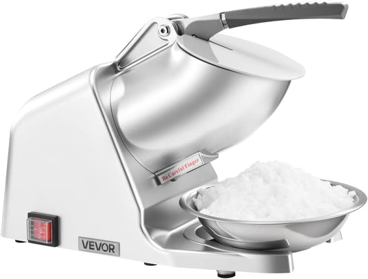 VEVOR Ice Crusher Machine, 286lbs Per Hour Electric 4 Blades Snow Cone Maker, Stainless Steel Shaved Ice Machine with Bowl and Cover, 300W 2000RPM Ice-Shaver for Home and Commercial Use, Silver