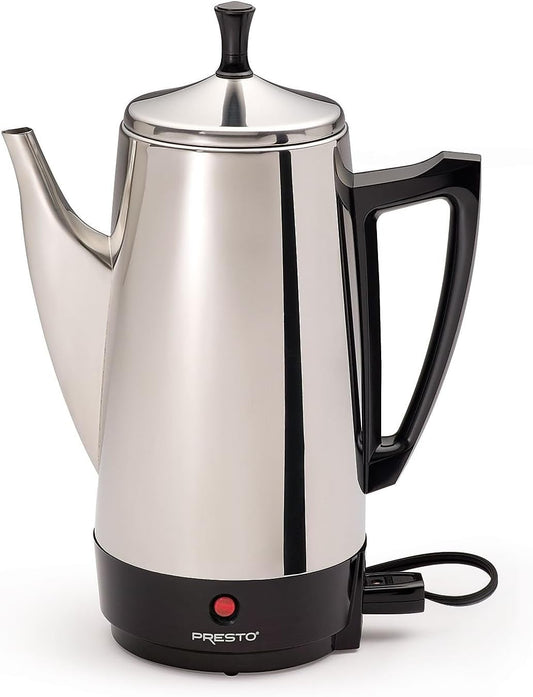 Presto 02811 Stainless Steel Electric Coffee Percolator - 12-Cups, Easy-Pour Spout, Stay-Cool Handle, Make 2-12 Cups