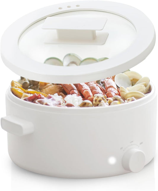 Hot Pot Electric, 3L Portable Electric Pot with Ceramic Non-stick Coating, Dual Power Multi-functional Romen Cooker for Steak, Pasta, Hot Pot, Ramen, Quick Heating and Overheat Protection