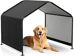 Giantex Outdoor Dog Shade Shelter Canopy, 4'x 4'x 3.2' Waterproof Pet Tent with PU Coating, Ground Stakes, Portable Sun & Rain Protection Canopy for Large Dogs Cats Outside, Black