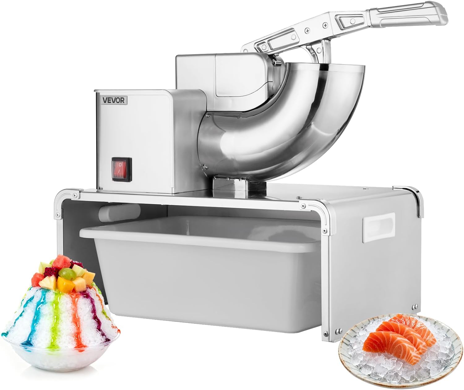 VEVOR Commercial Ice Shaver Machine, 661 LBS\/H Electric Ice Crusher with Replaceable Container, 350W Premium Motor, 4 Blades, Shaved Snow Cone Machine Ice Maker for Dessert Shop Bar Party, Silver