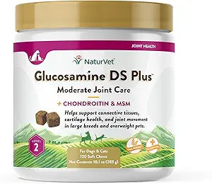 NaturVet â€“ Glucosamine DS Plus - Level 2 Moderate Care â€“ Supports Healthy Hip & Joint Function â€“ Enhanced with Glucosamine, MSM & Chondroitin â€“ for Dogs & Catsâ€“120 Soft Chews