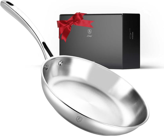 12 Inch Stainless Steel Pan, Heavy-Duty 5-Ply Clad Base for Even Heating, 800℉ Oven Safe Frying Pan, Premium Cookware for Induction, Gas & Electric